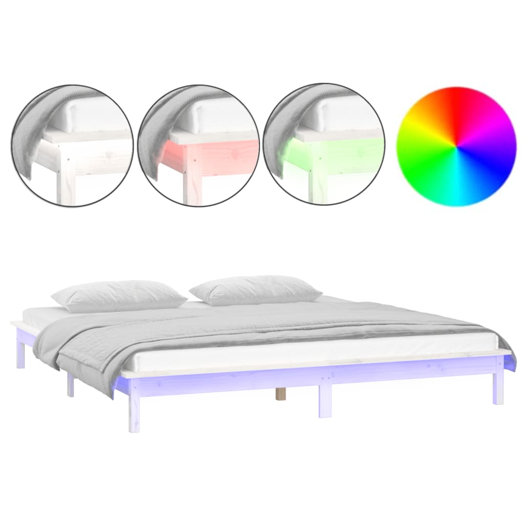 Sengeramme med LED hvit 140x200 cm heltre