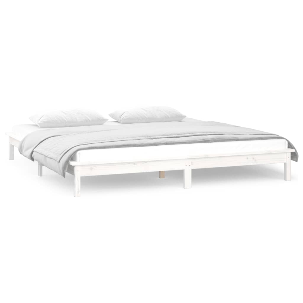 Sengeramme med LED hvit 140x200 cm heltre