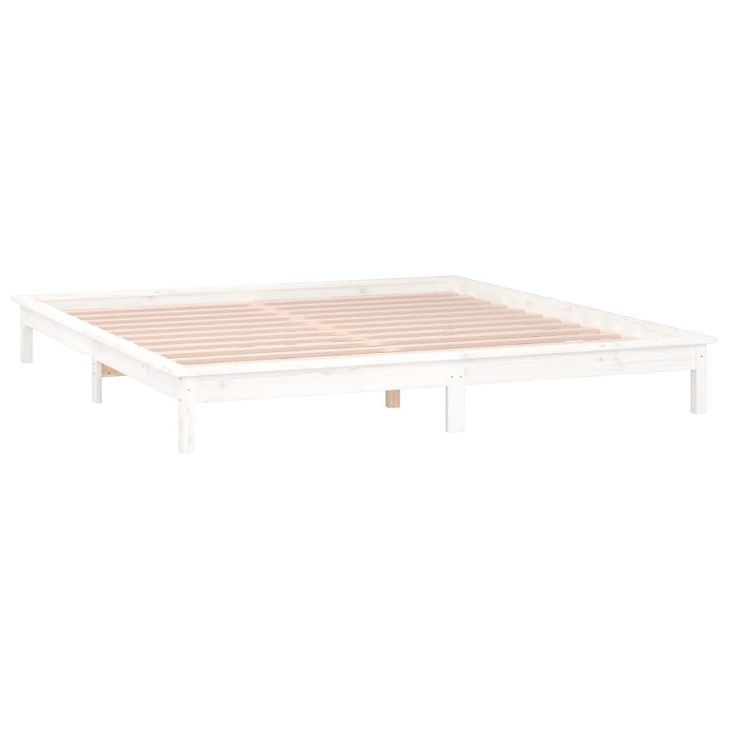 Sengeramme med LED hvit 150x200 cm King Size heltre