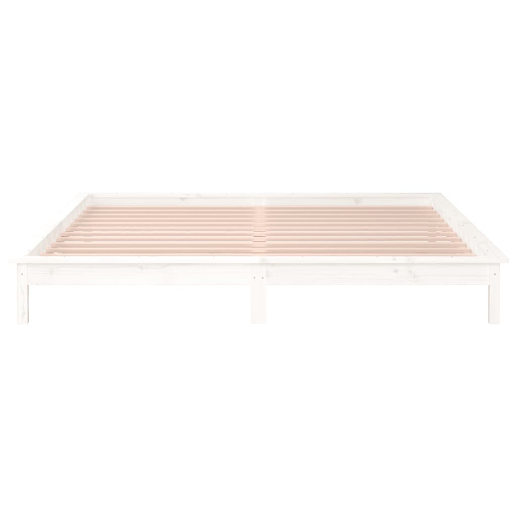 Sengeramme med LED hvit 150x200 cm King Size heltre