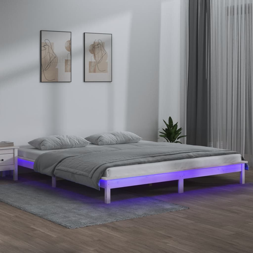 Sengeramme med LED hvit 180x200 cm Super King heltre