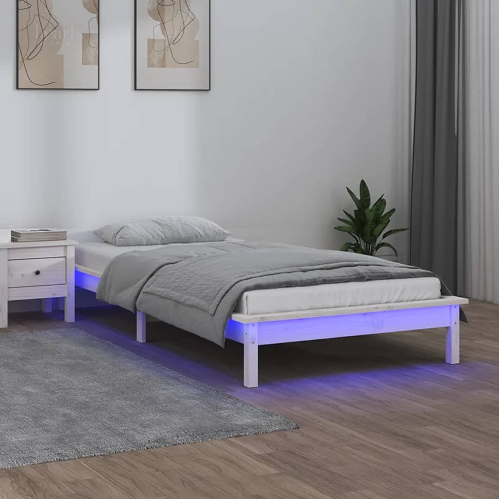 Sengeramme med LED hvit 75x190 cm Small Single heltre