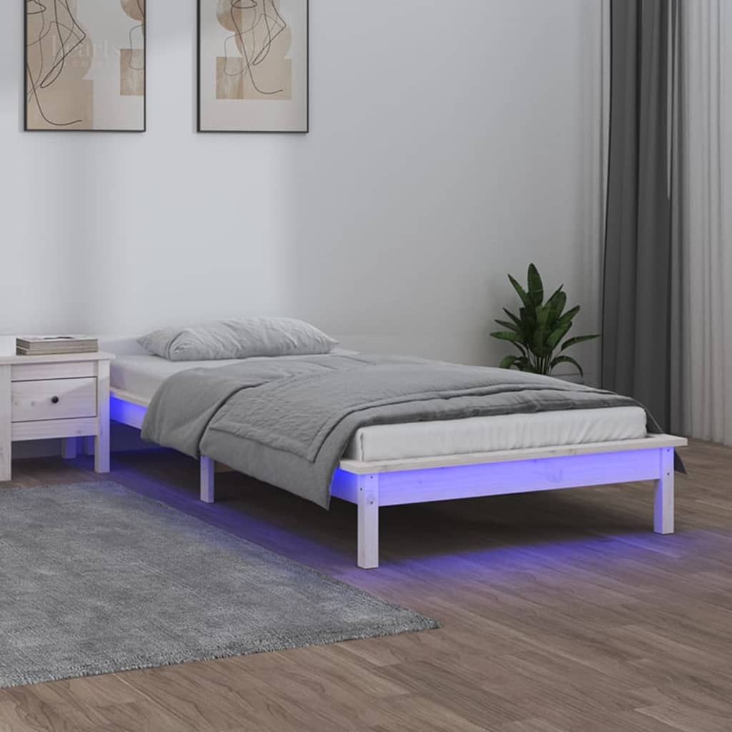 Sengeramme med LED hvit 90x190 cm Single heltre