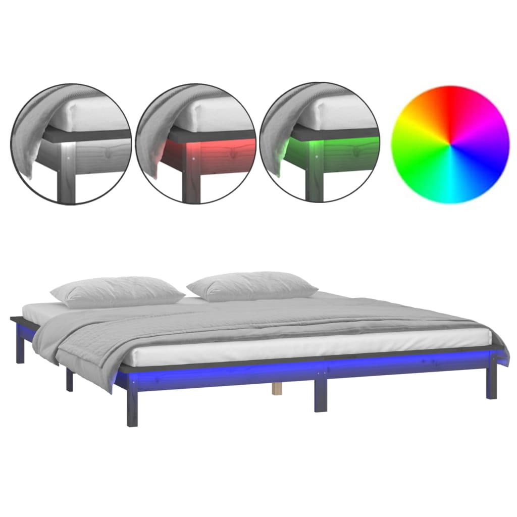 Sengeramme med LED grå 135x190 cm Double heltre