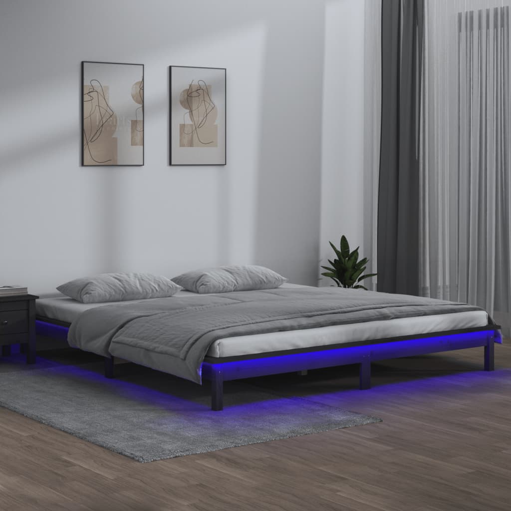 Sengeramme med LED grå 135x190 cm Double heltre