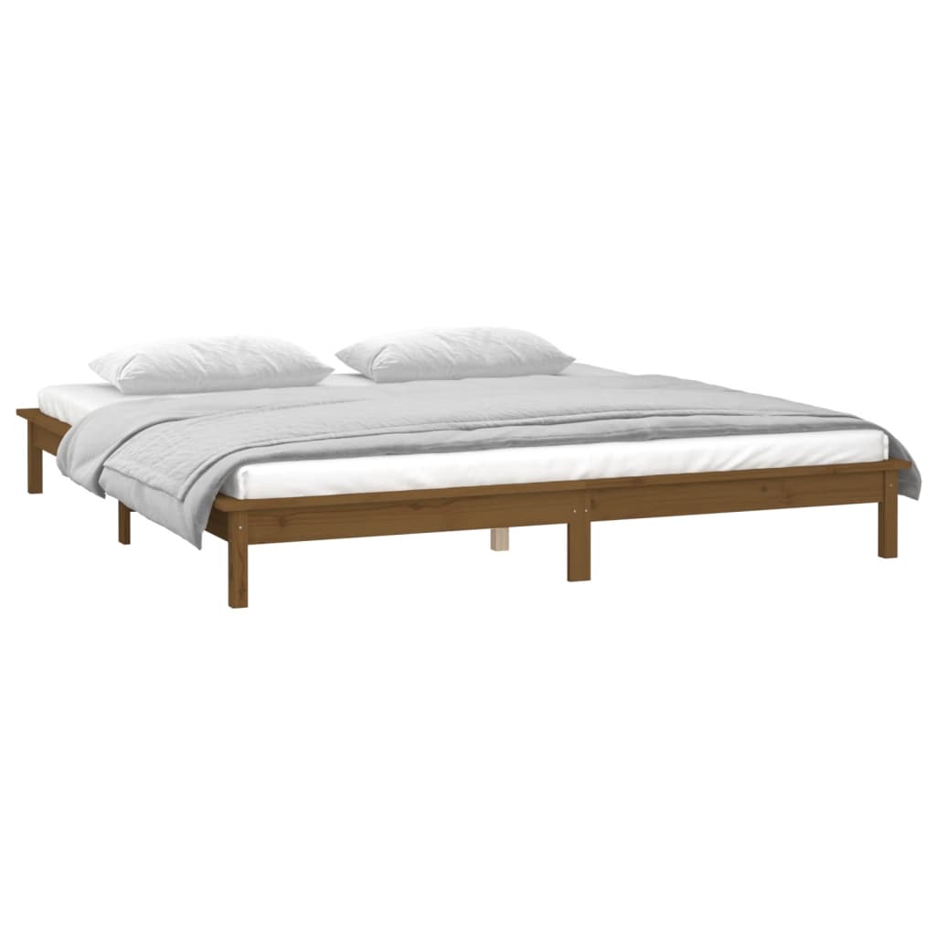 Sengeramme med LED honningbrun 140x190 cm heltre