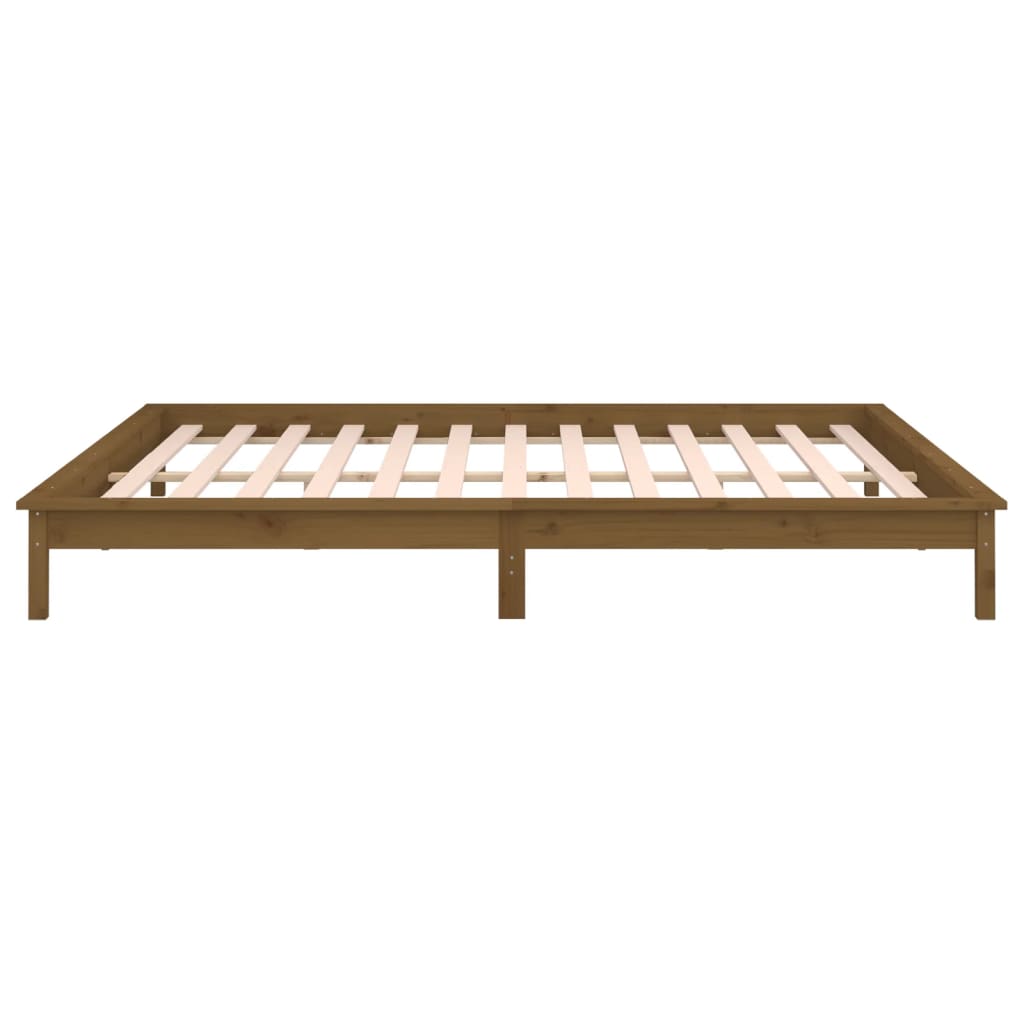 Sengeramme med LED honningbrun 140x190 cm heltre