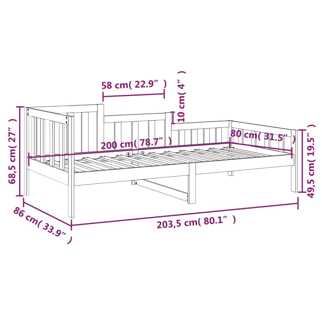 Dagseng uten madrass 80x200 cm heltre furu vidaXL