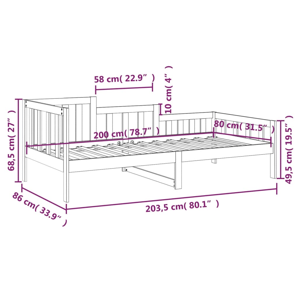 Dagseng uten madrass hvit 80x200 cm heltre furu vidaXL
