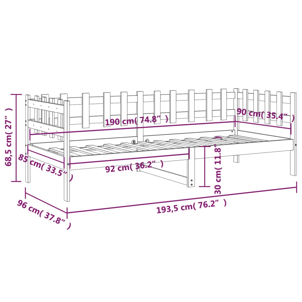 Dagseng uten madrass 90x190 cm heltre furu vidaXL