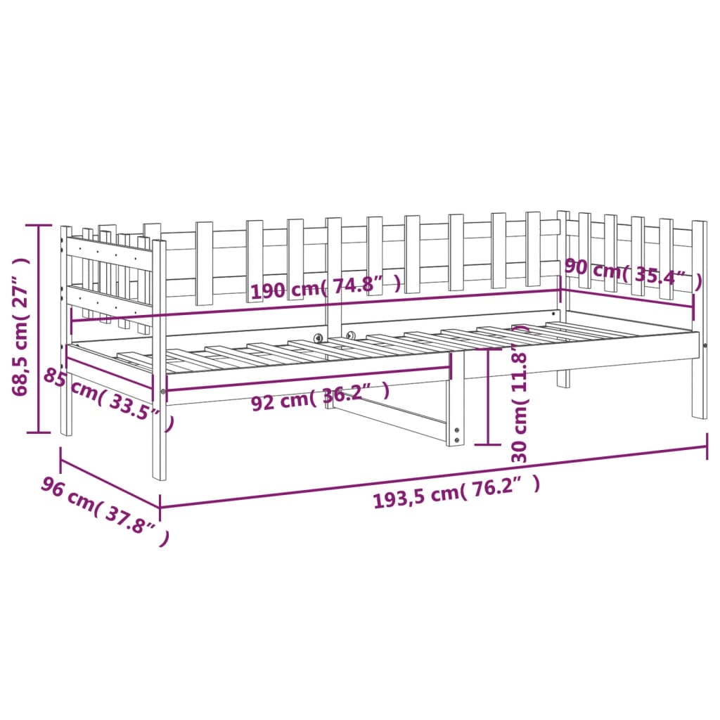 Dagseng uten madrass hvit 90x190 cm heltre furu vidaXL
