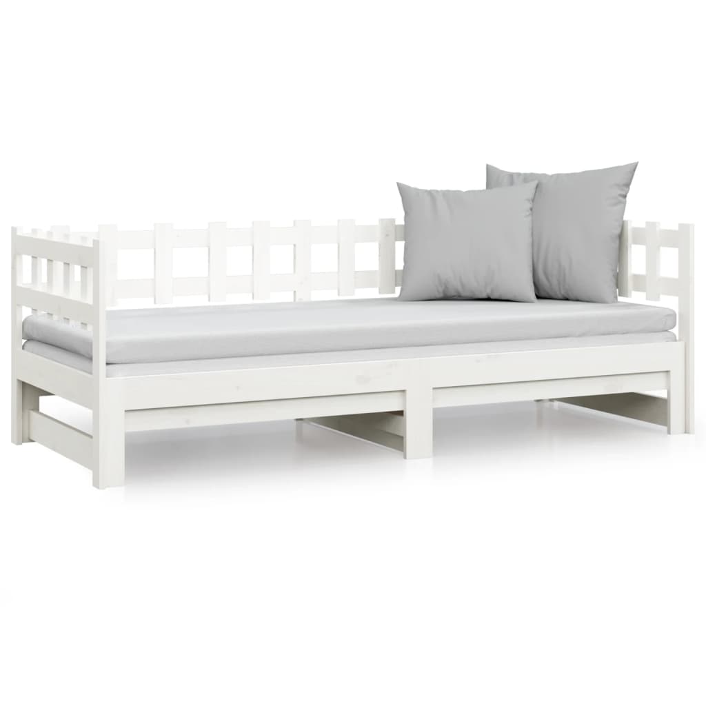Uttrekkbar dagseng hvit 2x(90x190) cm heltre furu