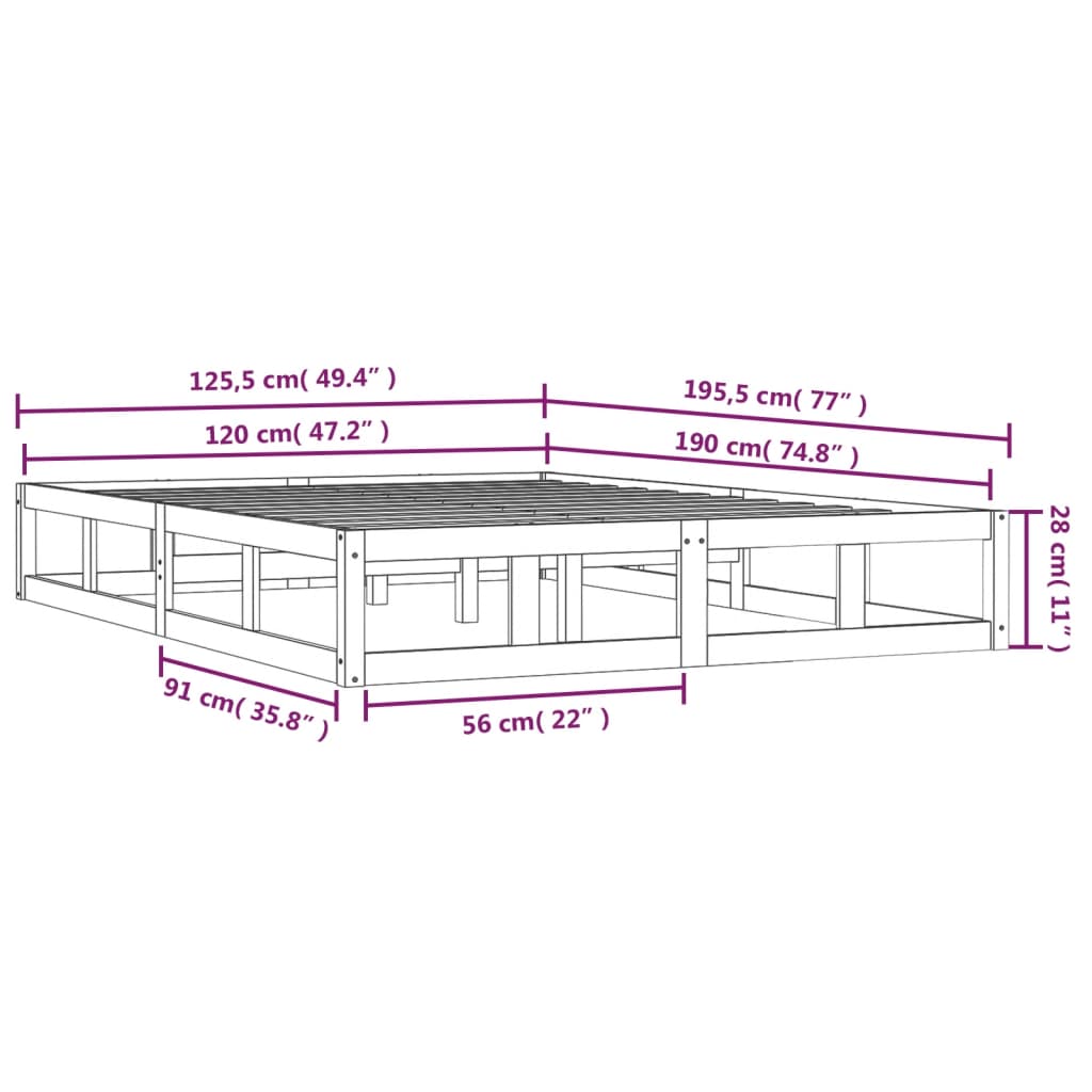 Sengeramme honningbrun 120x190 cm Small Double heltre