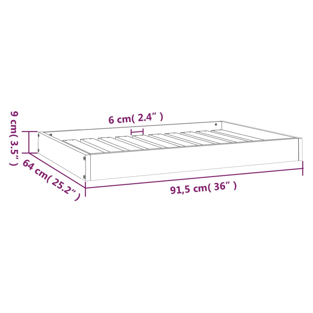 Hundeseng hvit 91,5x64x9 cm heltre furu