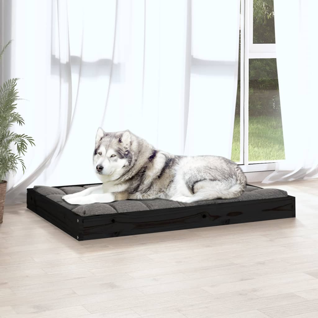 Hundeseng svart 101,5x74x9 cm heltre furu