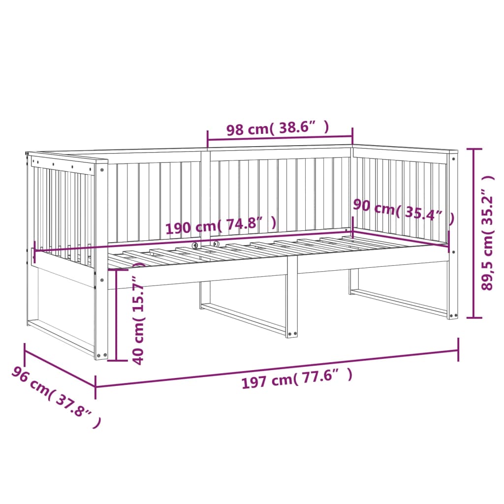 Dagseng uten madrass hvit 90x190 cm heltre furu