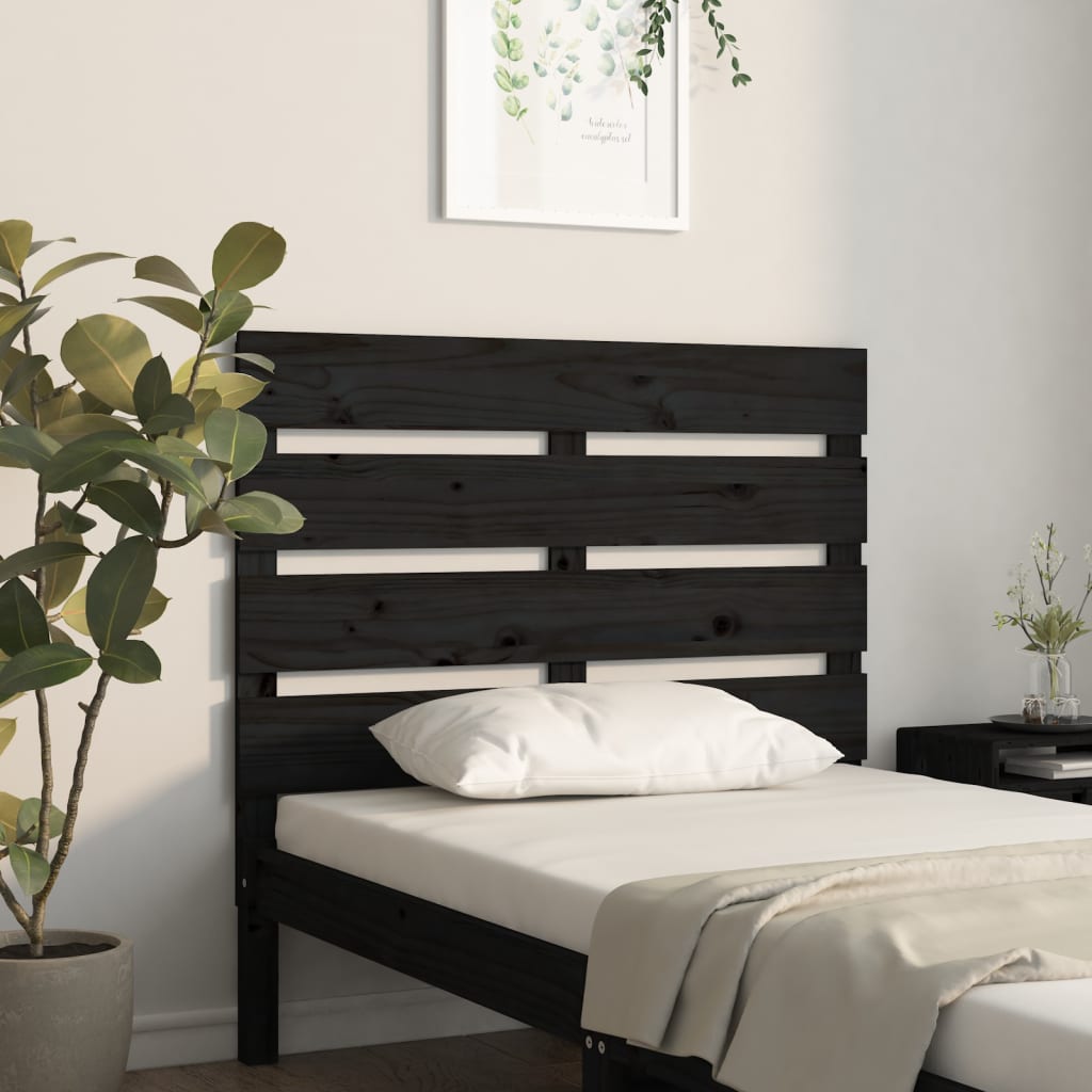 Sengegavl svart 100x3x80 cm heltre furu