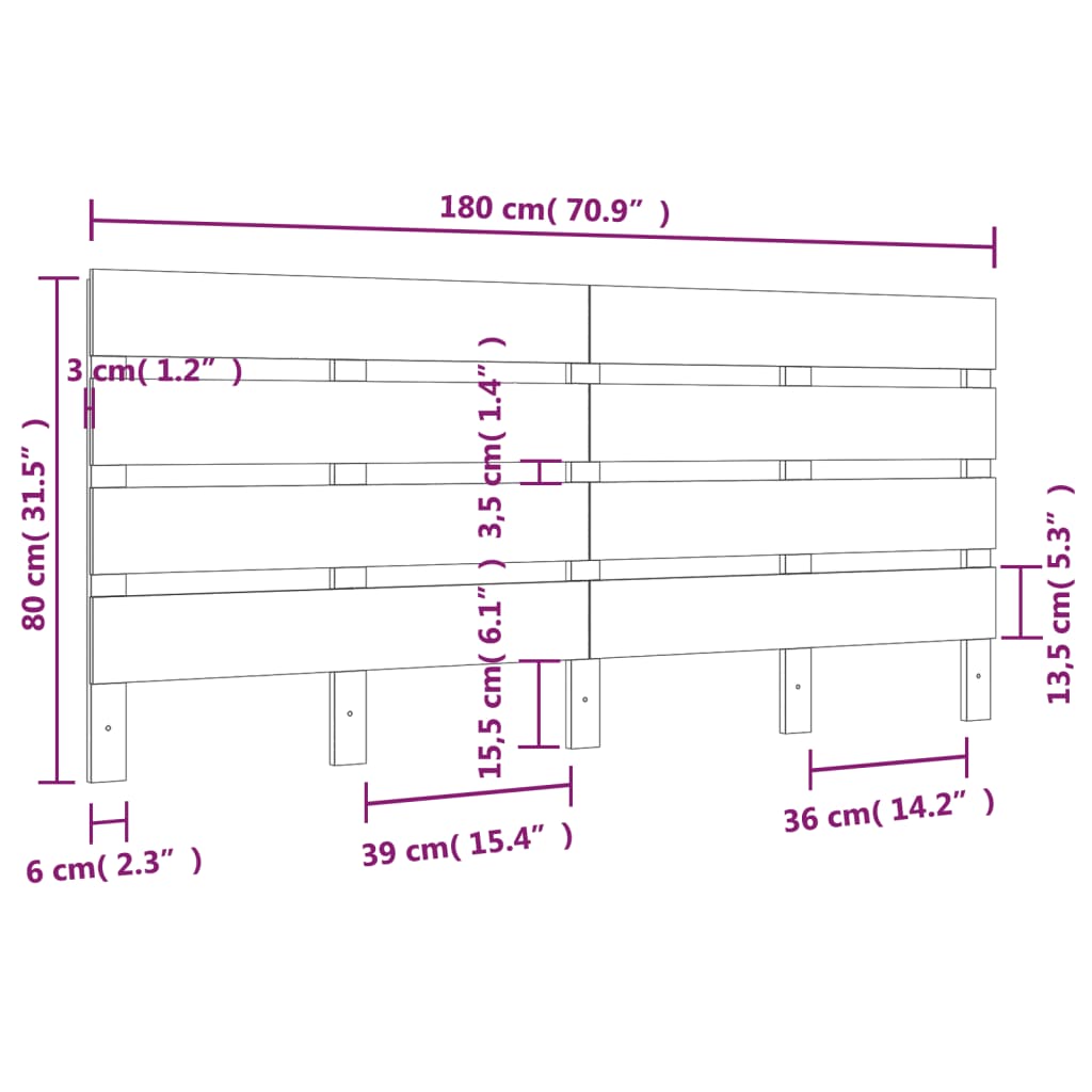 Sengegavl 180x3x80 cm heltre furu