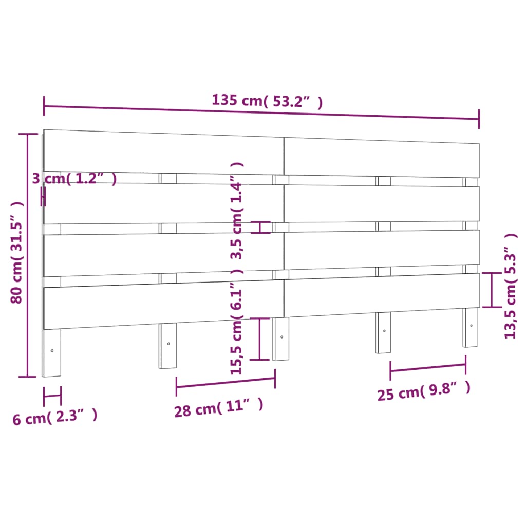 Sengegavl 135x3x80 cm heltre furu