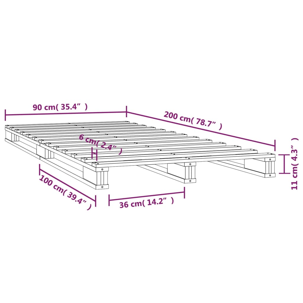 Palleseng hvit 90x200 cm heltre furu