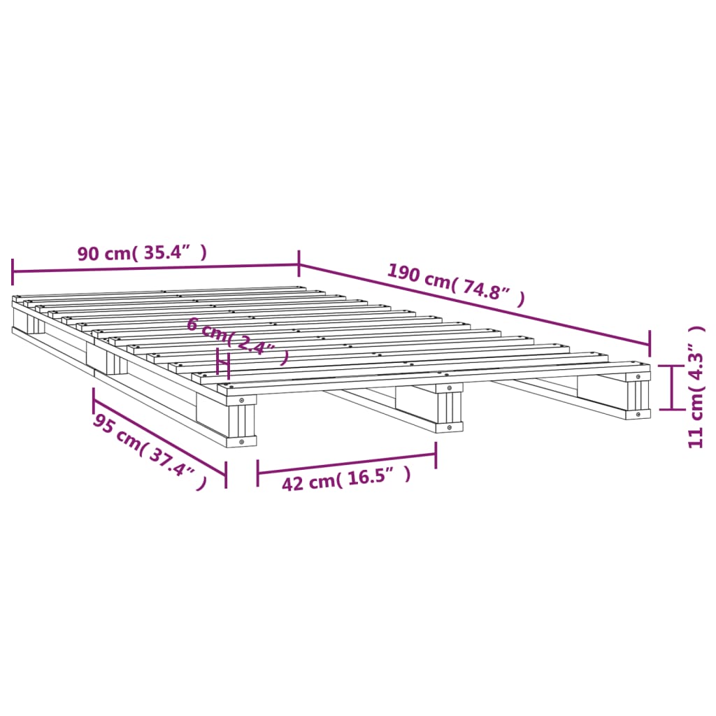 Palleseng hvit 90x190 cm heltre furu Single