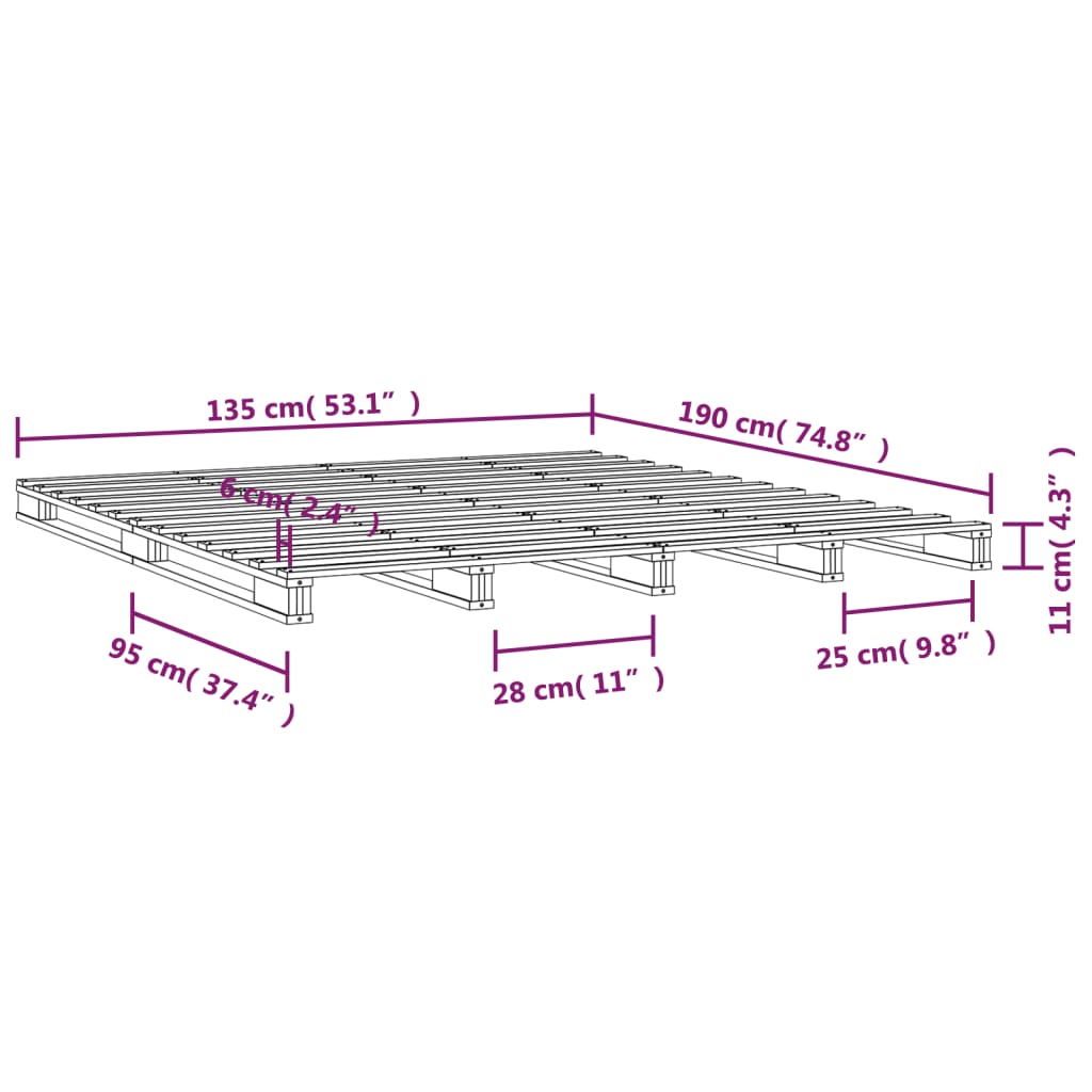 Palleseng hvit 135x190 cm heltre furu Double