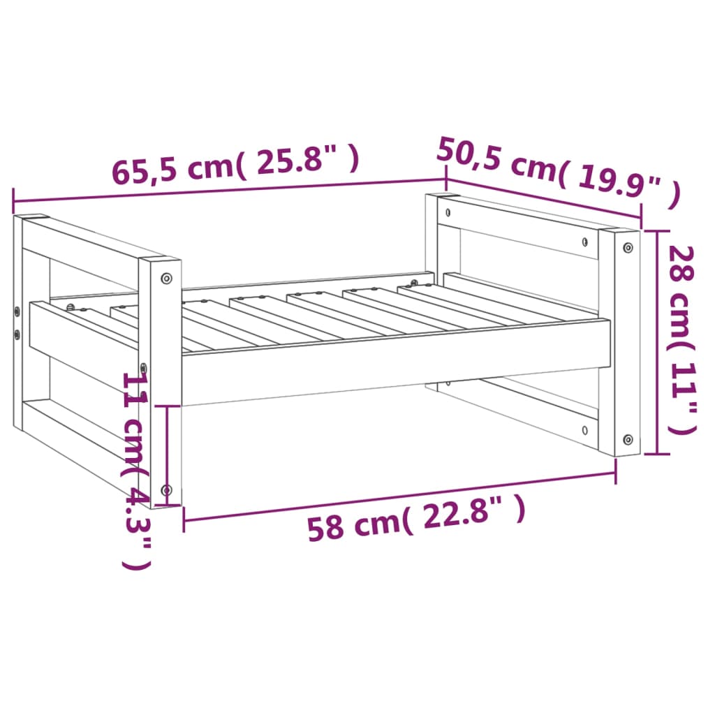 Hundeseng hvit 65,5x50,5x28 cm heltre furu