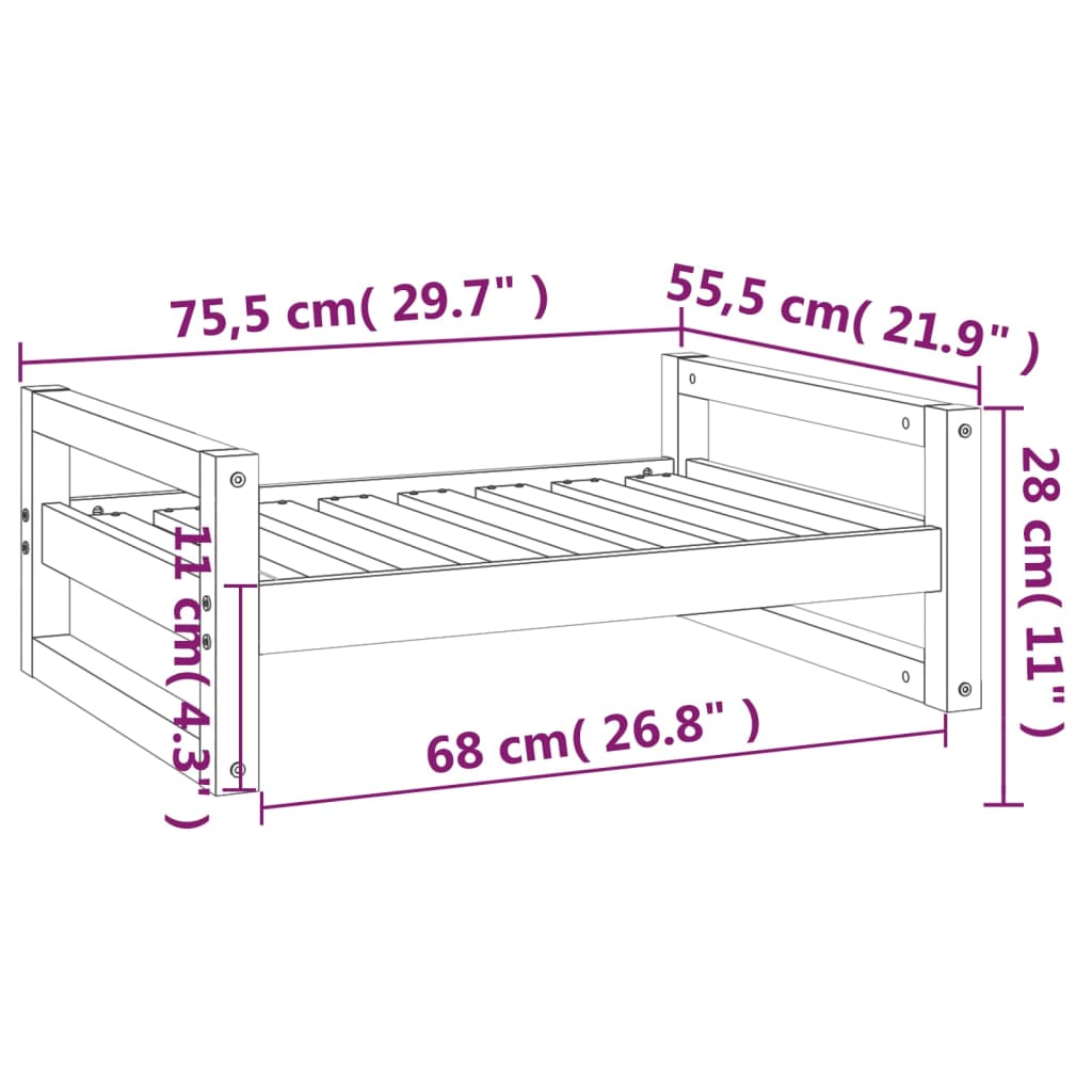 Hundeseng honningbrun 75,5x55,5x28 cm heltre furu