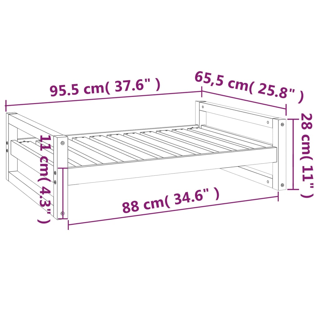 Hundeseng hvit 95,5x65,5x28 cm heltre furu