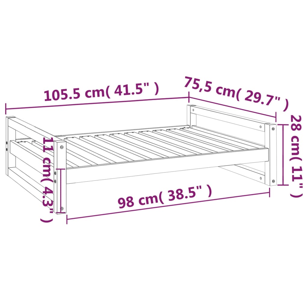 Hundeseng honningbrun 105,5x75,5x28 cm heltre furu