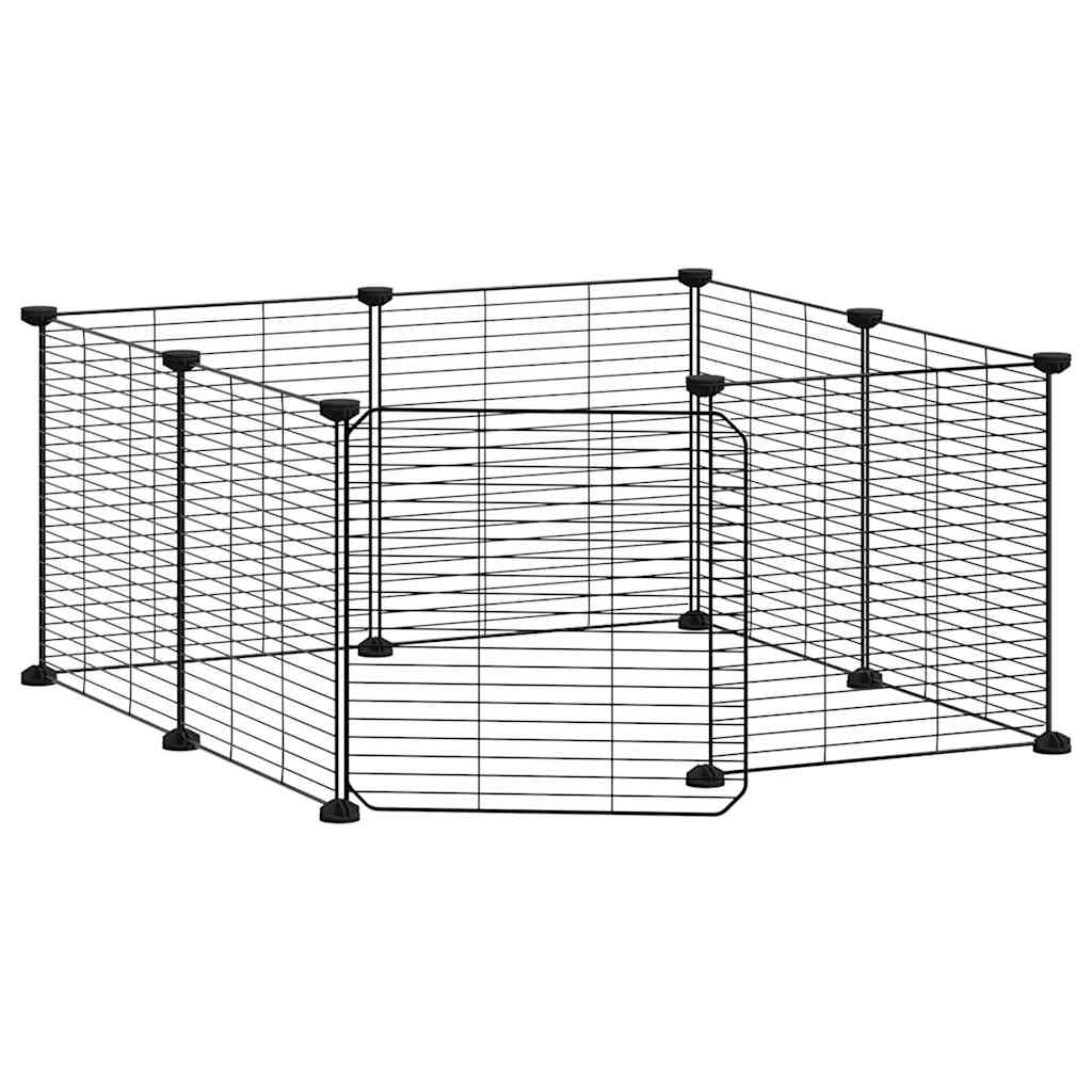 Kjæledyrbur med 8 paneler og dør svart 70x70x35 cm stål