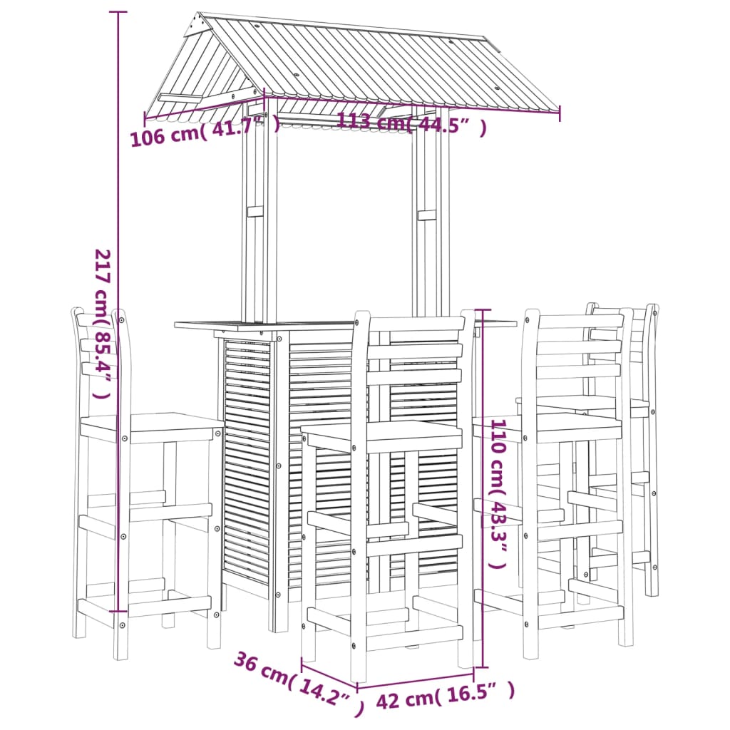 Hagebarsett 5 deler heltre akasie