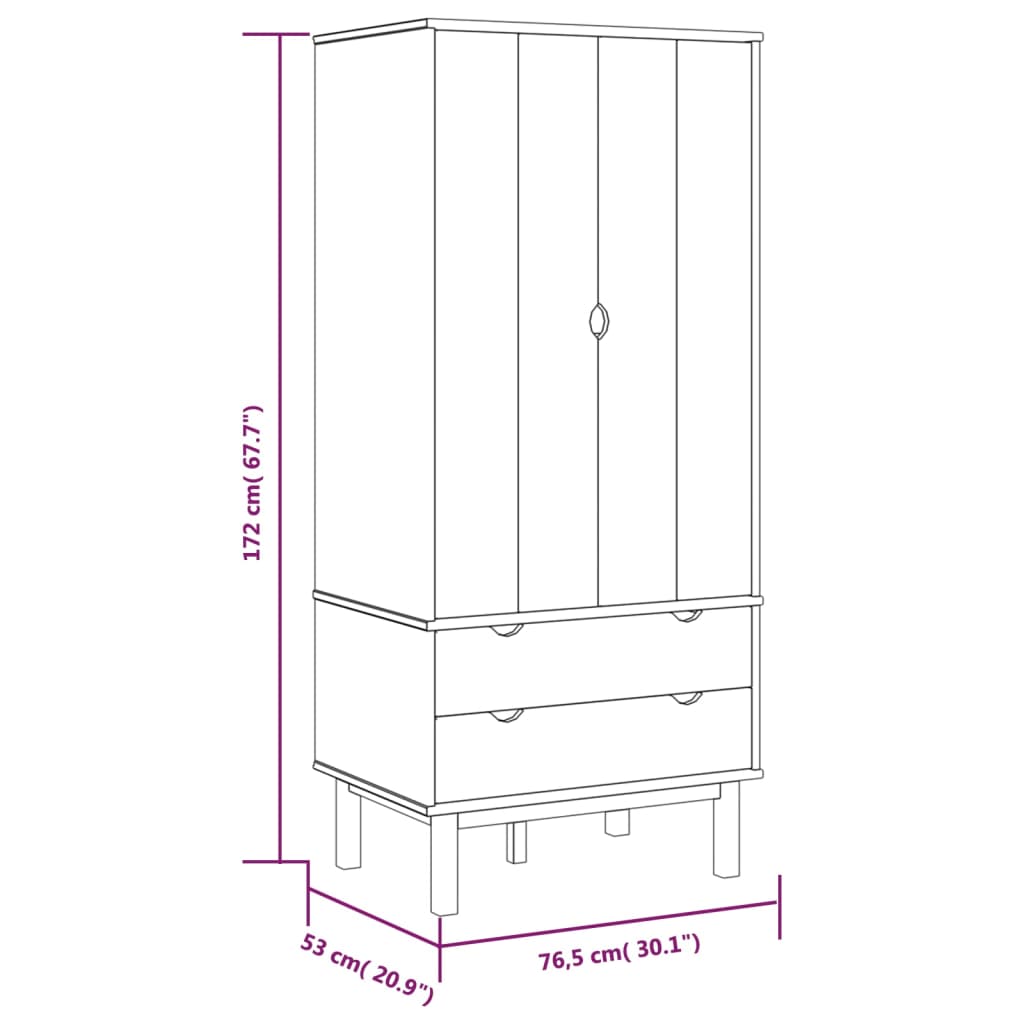 Garderobe OTTA brun og grå 76,5x53x172 cm heltre furu