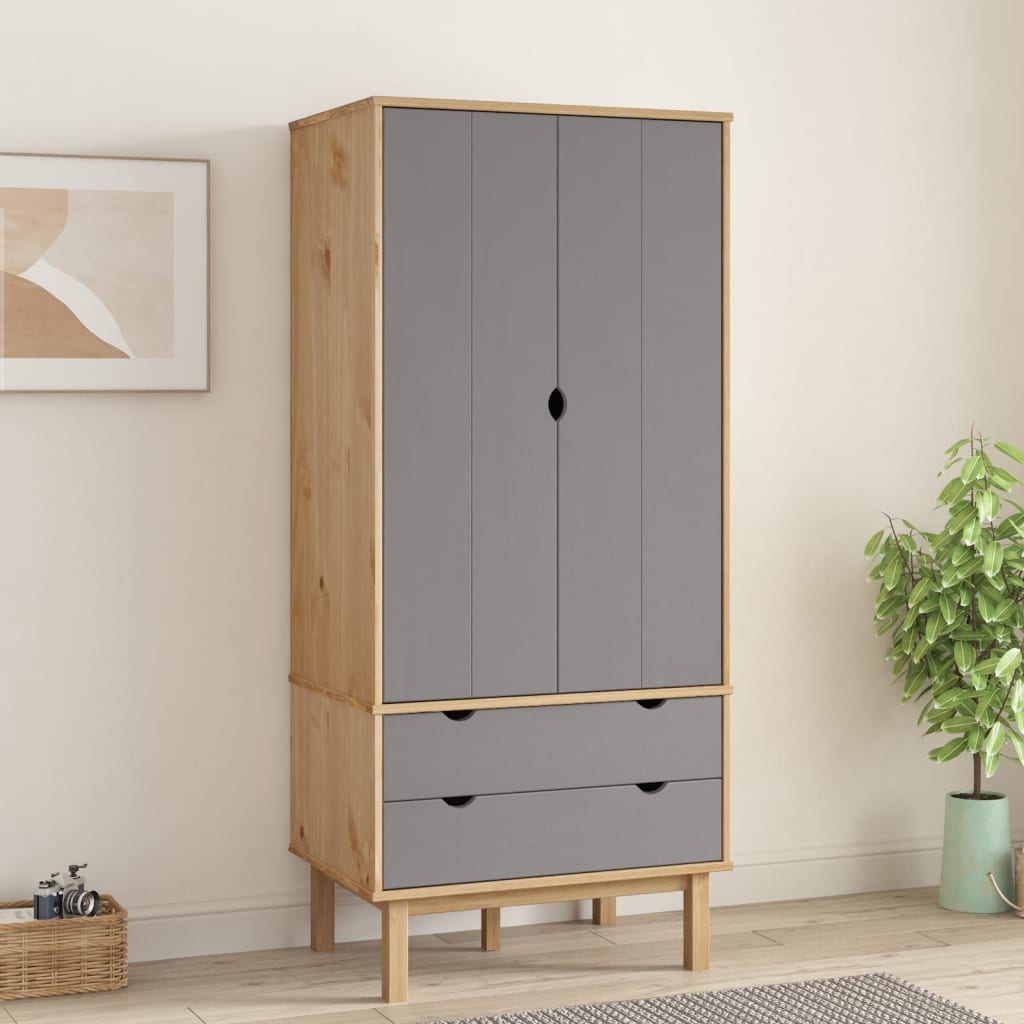 Garderobe OTTA brun og grå 76,5x53x172 cm heltre furu