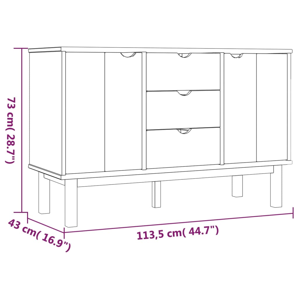 Skjenk OTTA brun og hvit 113,5x43x73 cm heltre furu
