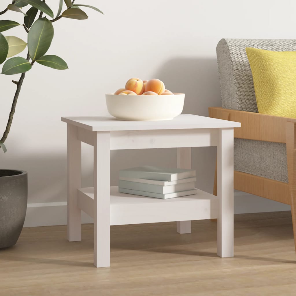 Salongbord hvit 45x45x40 cm heltre furu