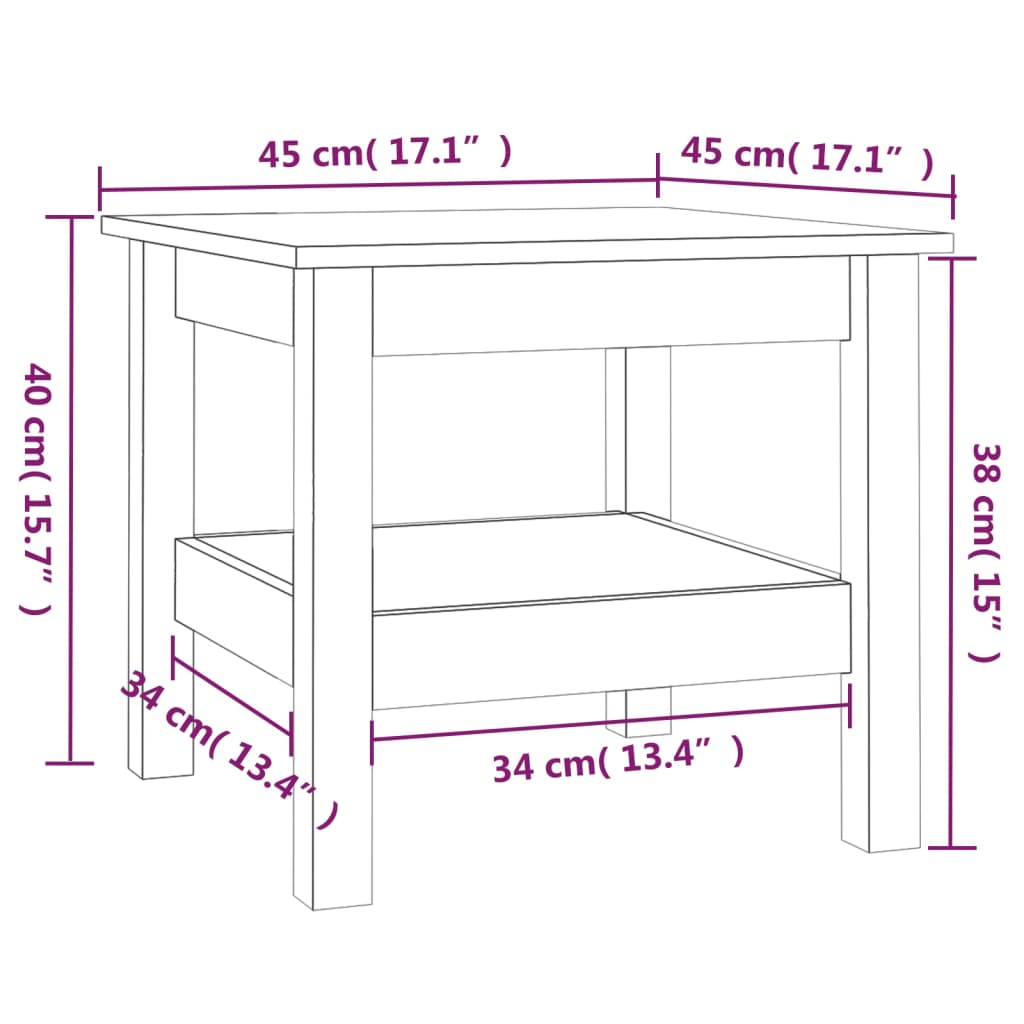 Salongbord hvit 45x45x40 cm heltre furu