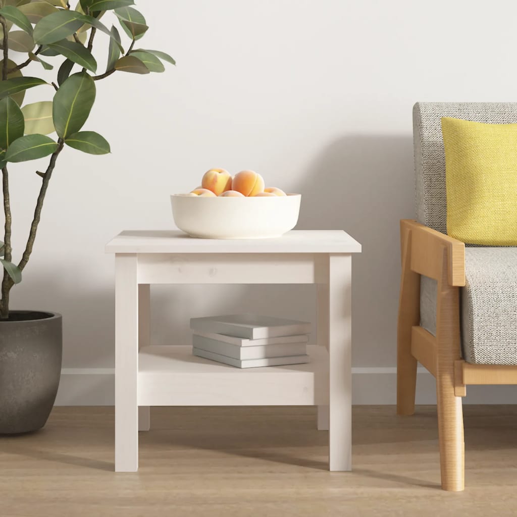 Salongbord hvit 45x45x40 cm heltre furu