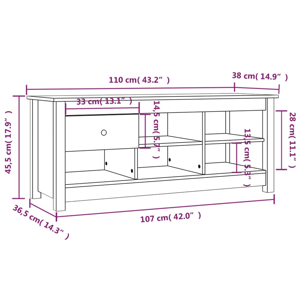 Skoskap 110x38x45,5 cm heltre furu