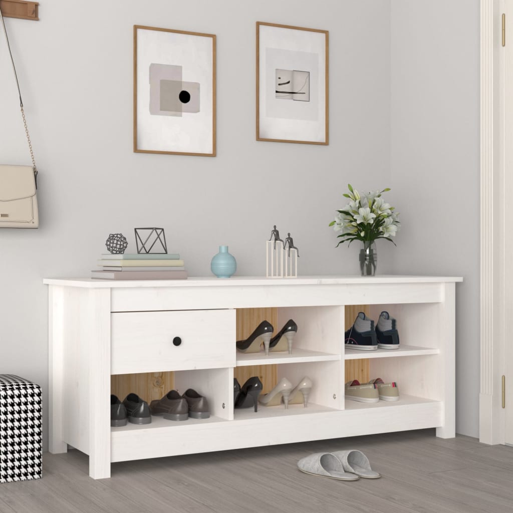 Skoskap hvit 110x38x45,5 cm heltre furu