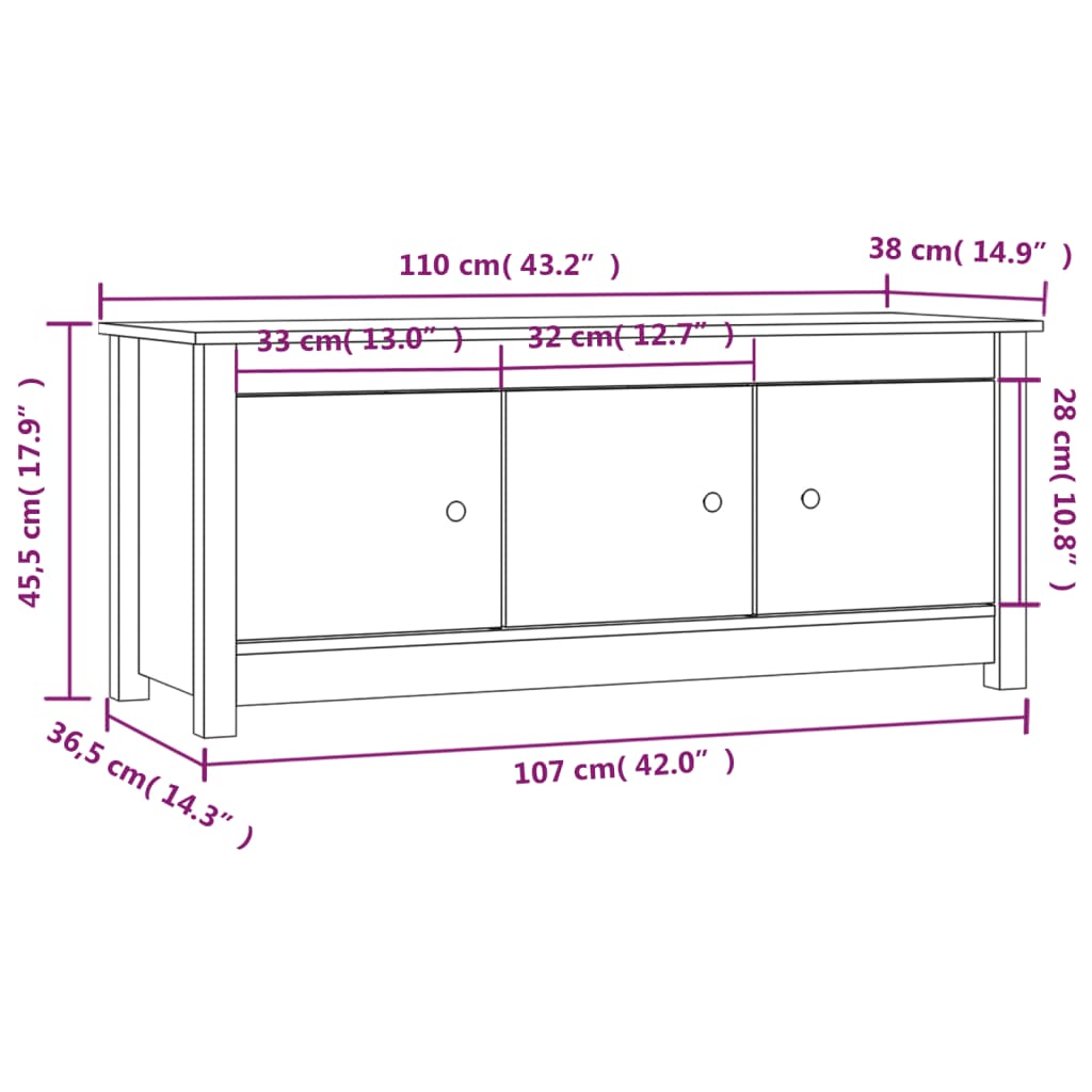 Skoskap 110x38x45,5 cm heltre furu