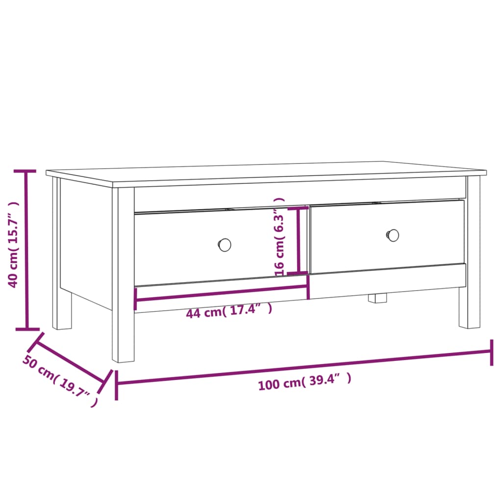 Salongbord honningbrun 100x50x40 cm heltre furu