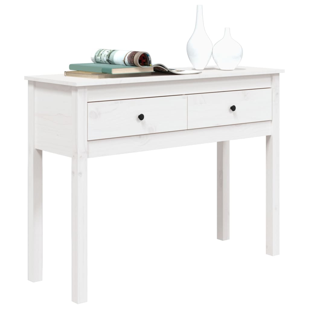 Konsollbord hvit 100x35x75 cm heltre furu
