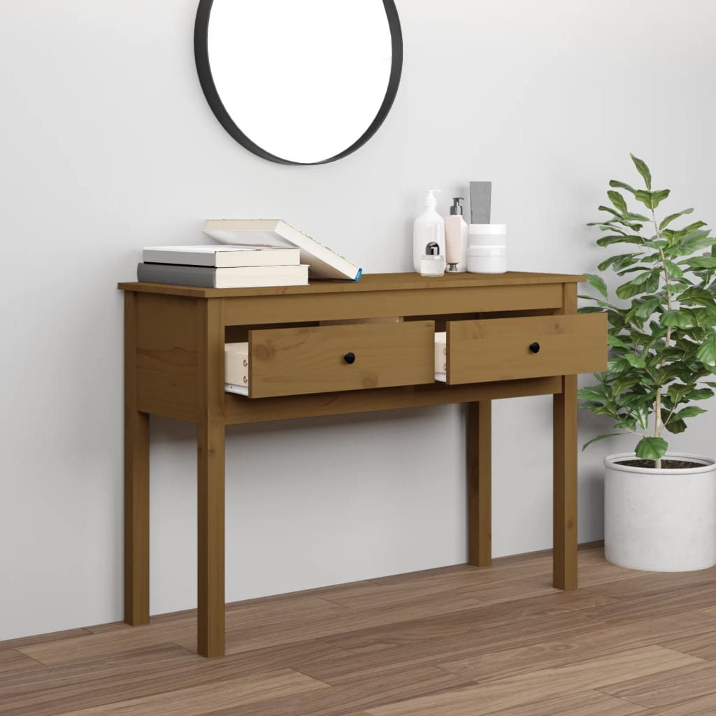 Konsollskap honningbrun 100x35x75 cm heltre furu