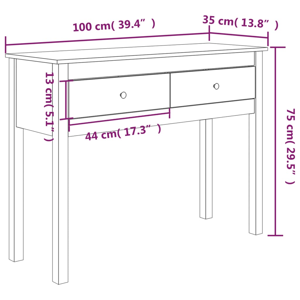 Konsollskap honningbrun 100x35x75 cm heltre furu