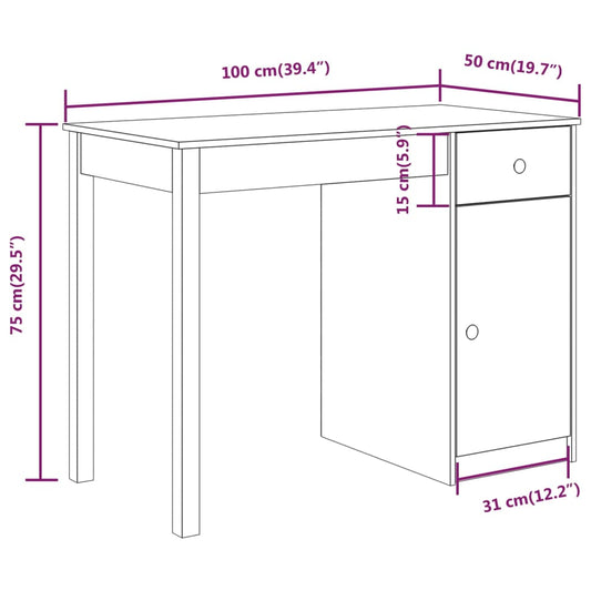 Skrivebord hvit 100x50x75 cm heltre furu