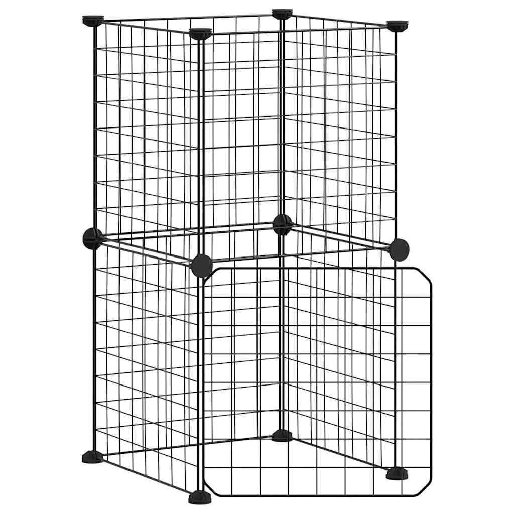 Dyrebur 8 paneler med dør svart 35x35 cm stål