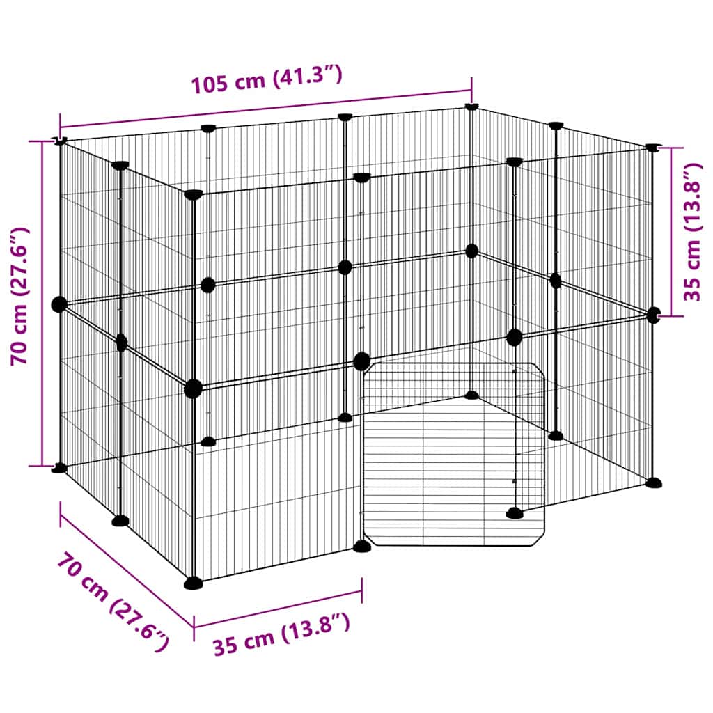 Dyrebur 20 paneler med dør svart 35x35 cm stål