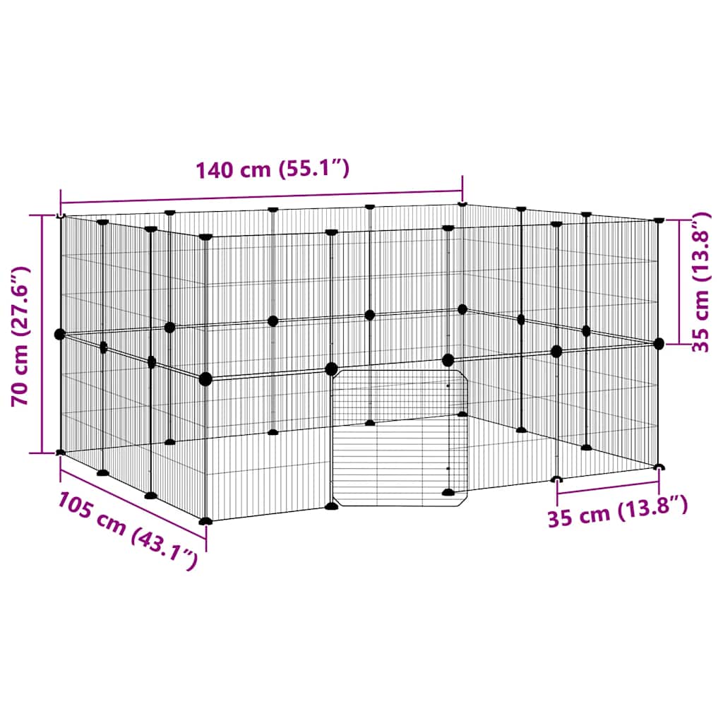 Dyrebur 28 paneler med dør svart 35x35 cm stål