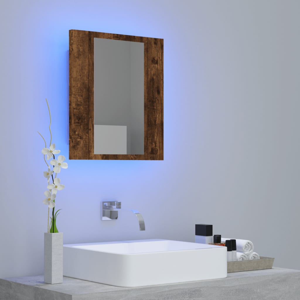 Speilskap med LED røkt eik 40x12x45 cm konstruert tre